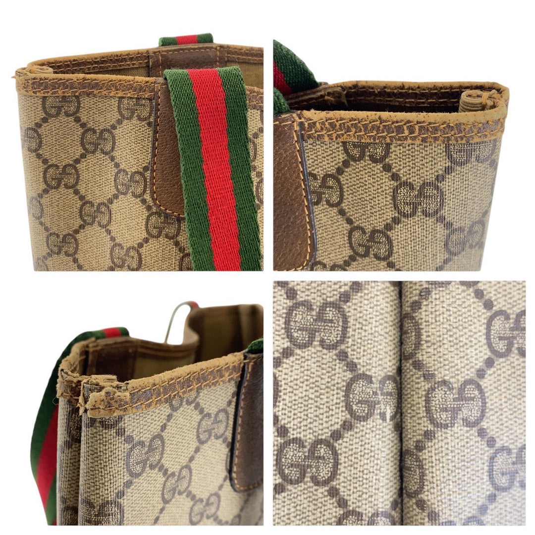 GUCCI Tote Bag 39 02 003 GG Supreme Canvas Beige Gold Metal Old Gucci Shelly Line