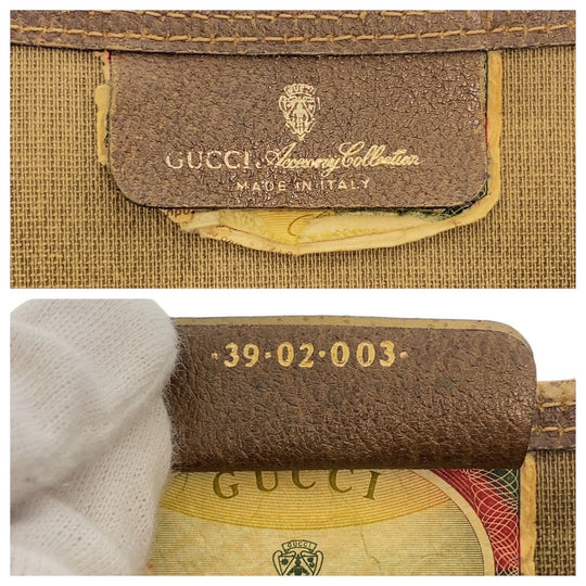 GUCCI Tote Bag 39 02 003 GG Supreme Canvas Beige Gold Metal Old Gucci Shelly Line