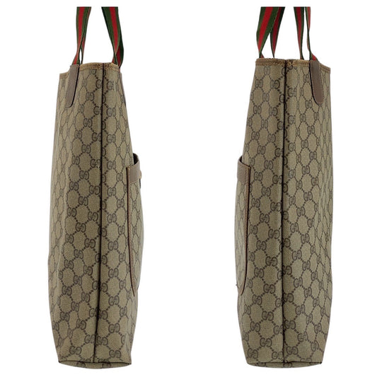 GUCCI Tote Bag 39 02 003 GG Supreme Canvas Beige Gold Metal Old Gucci Shelly Line