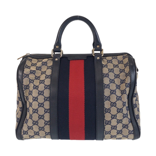 GUCCI Handbag 247205 GG canvas Navy Beige Gold Metal Sherry line