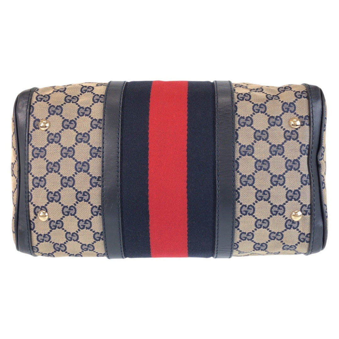 GUCCI Handbag 247205 GG canvas Navy Beige Gold Metal Sherry line