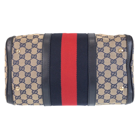 GUCCI Handbag 247205 GG canvas Navy Beige Gold Metal Sherry line