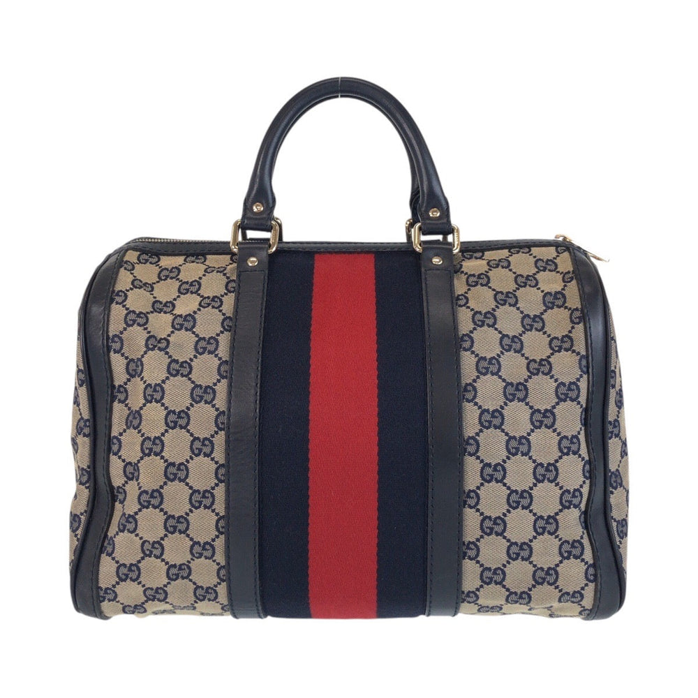 GUCCI Handbag 247205 GG canvas Navy Beige Gold Metal Sherry line