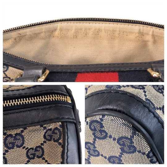 GUCCI Handbag 247205 GG canvas Navy Beige Gold Metal Sherry line