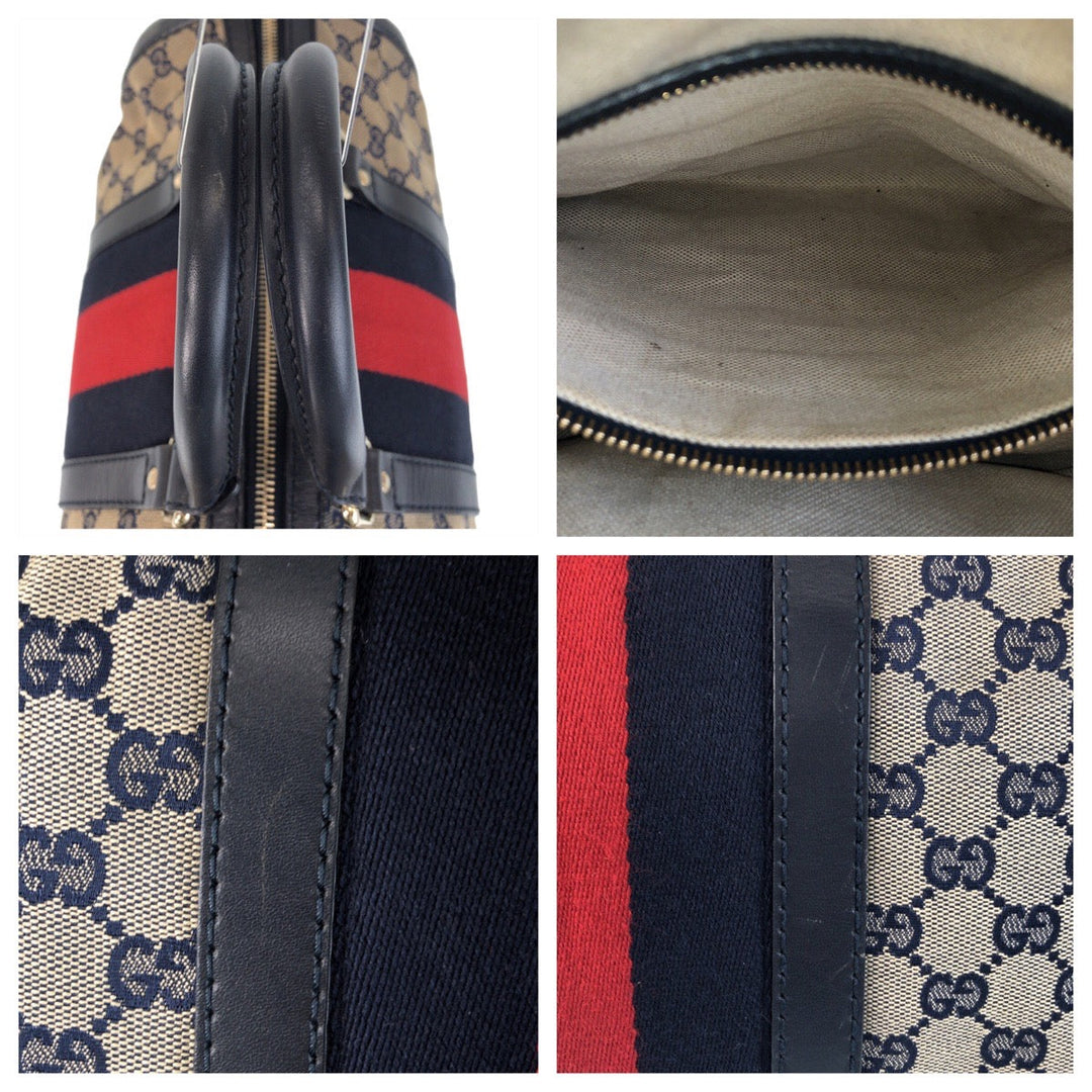 GUCCI Handbag 247205 GG canvas Navy Beige Gold Metal Sherry line