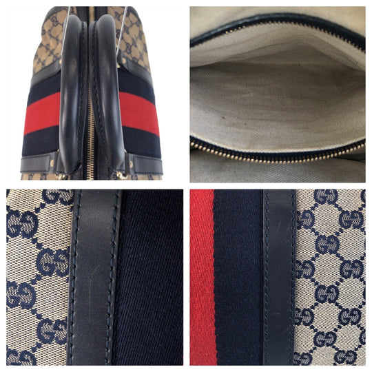 GUCCI Handbag 247205 GG canvas Navy Beige Gold Metal Sherry line