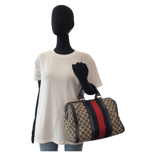 GUCCI Handbag 247205 GG canvas Navy Beige Gold Metal Sherry line