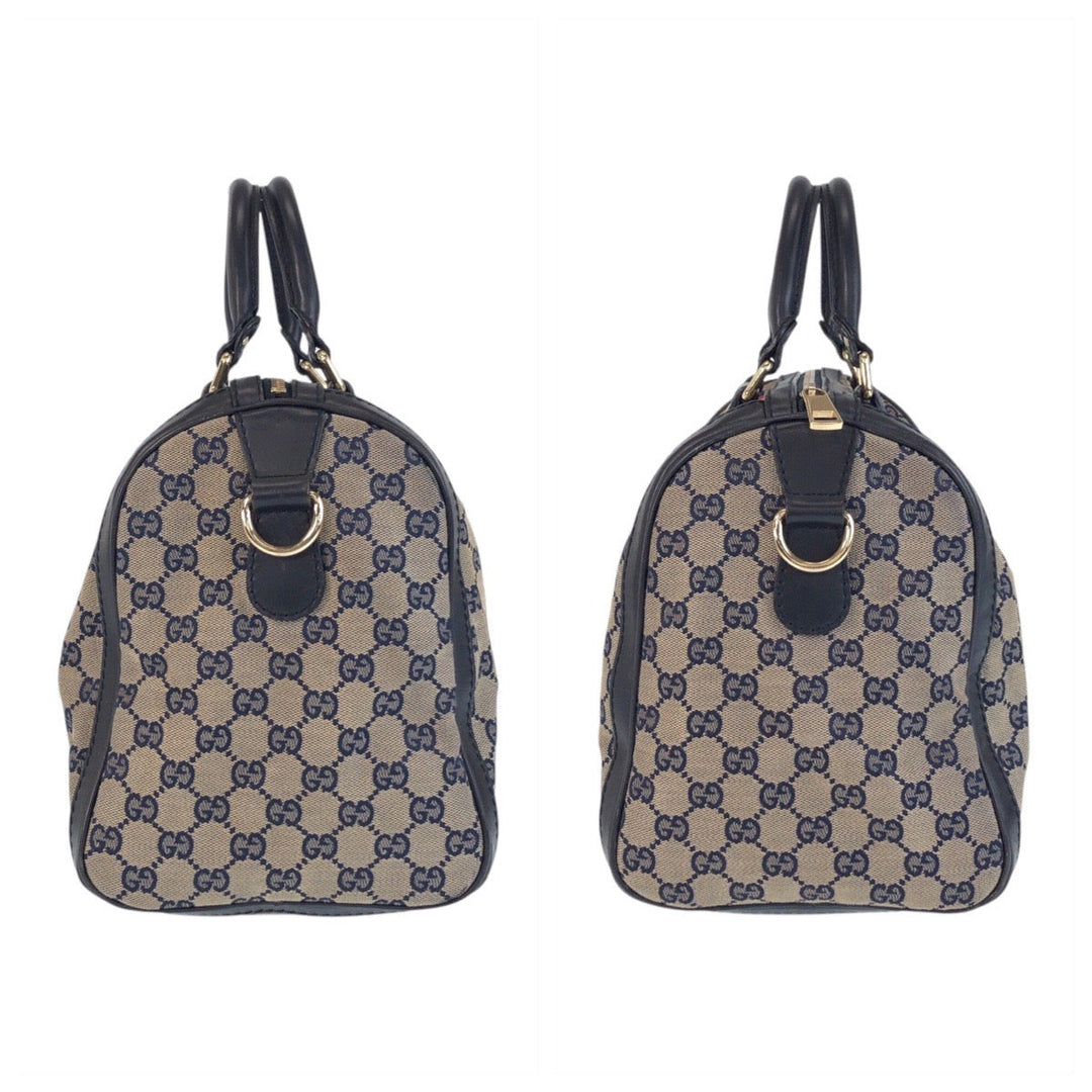 GUCCI Handbag 247205 GG canvas Navy Beige Gold Metal Sherry line