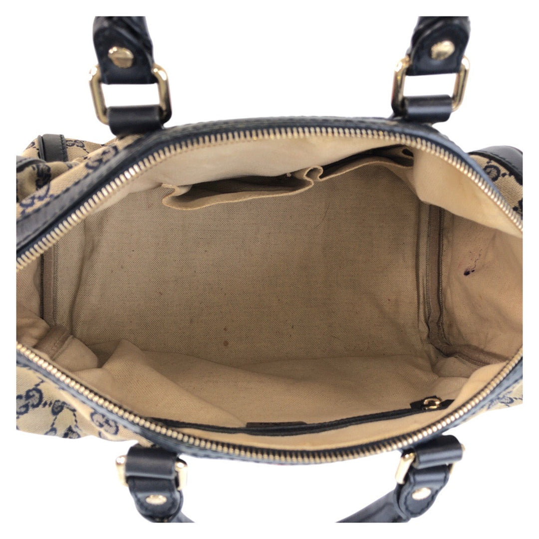 GUCCI Handbag 247205 GG canvas Navy Beige Gold Metal Sherry line