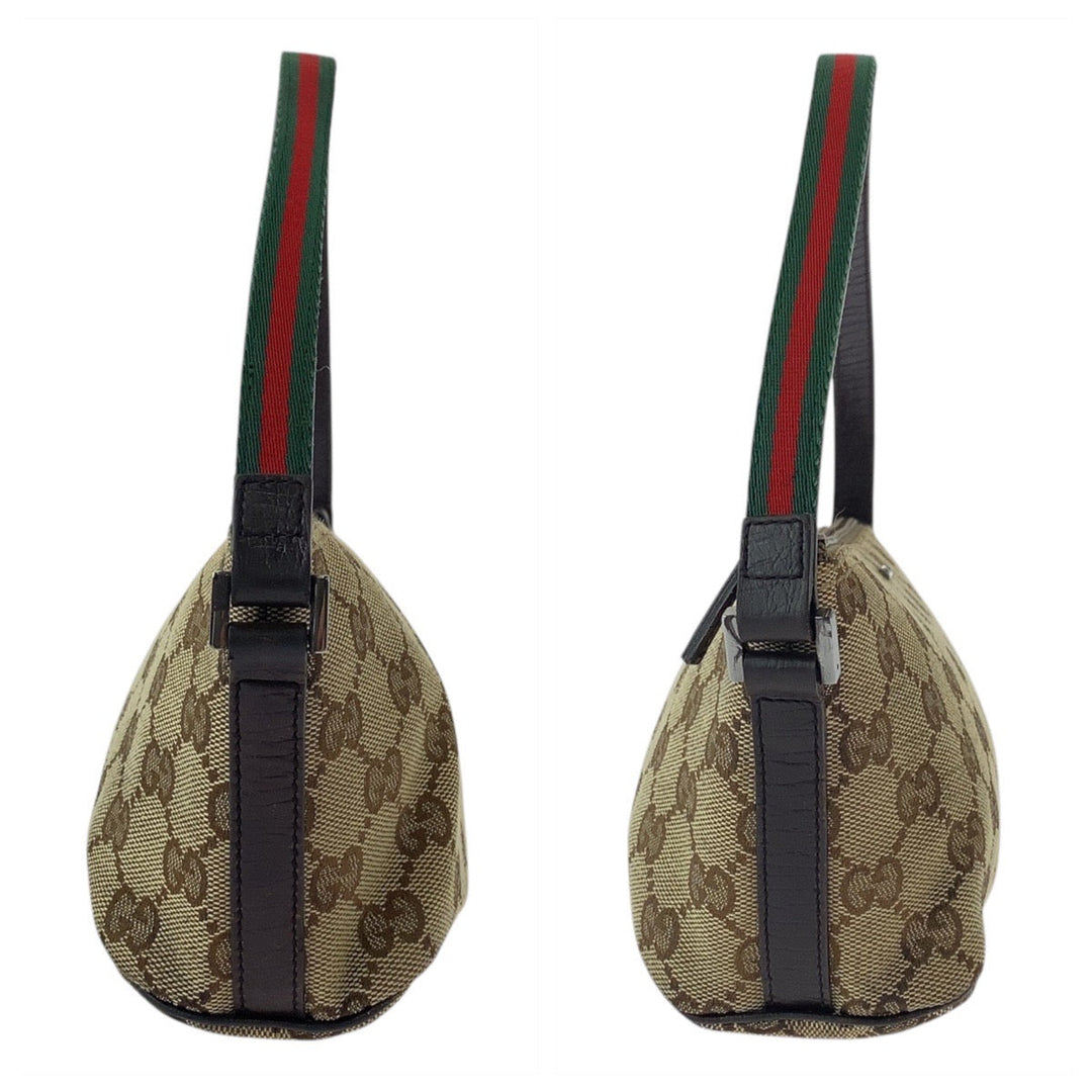 GUCCI Handbag 141809 GG canvas, leather Beige brown Handbag accessory pouch Sherry line Women Used Authentic