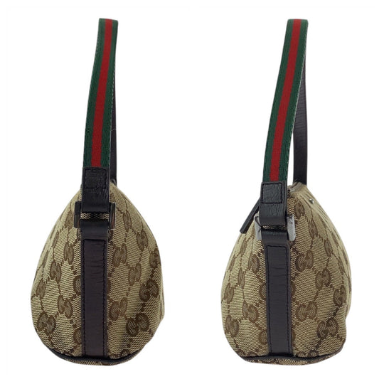 GUCCI Handbag 141809 GG canvas, leather Beige brown Handbag accessory pouch Sherry line Women Used Authentic