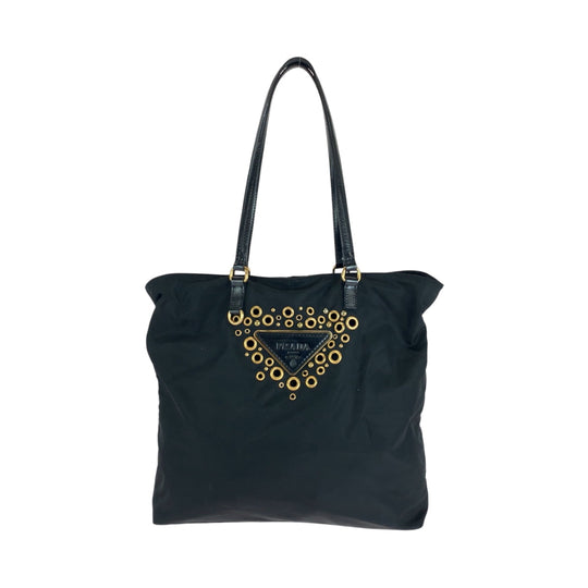PRADA Tote Bag Nylon Black GoldMetal Test Triangle With logo studs