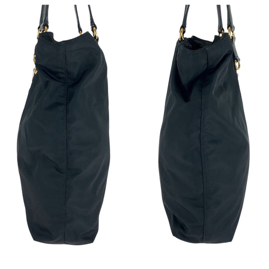 PRADA Tote Bag Nylon Black GoldMetal Test Triangle With logo studs