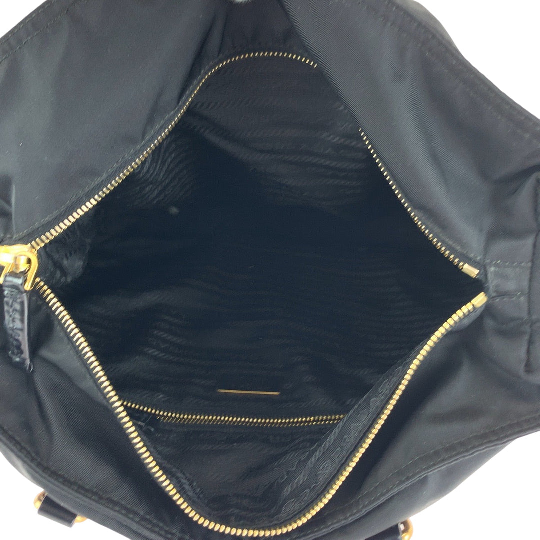 PRADA Tote Bag Nylon Black GoldMetal Test Triangle With logo studs