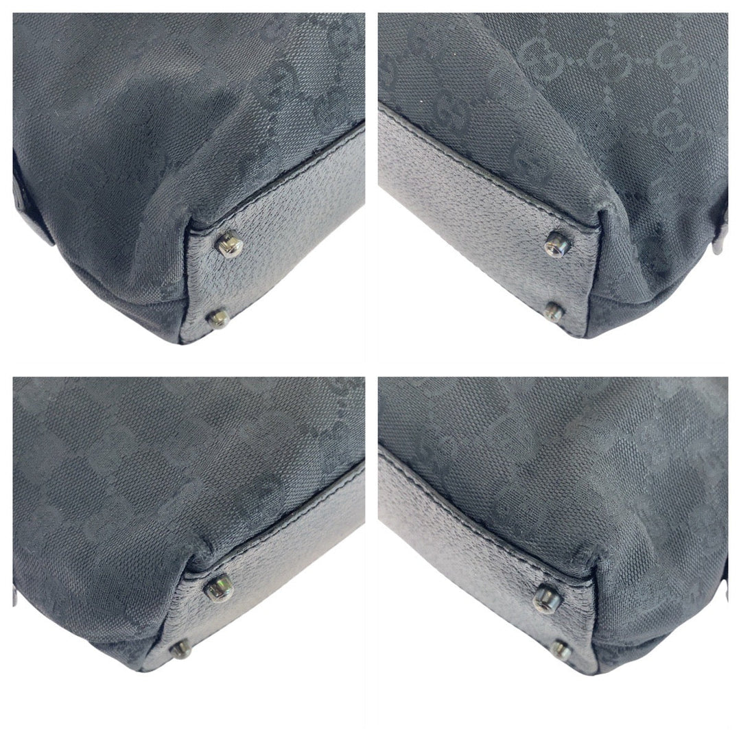 GUCCI Tote Bag 113009 GG canvas, leather Black SilverMetal Tote Bag handbag Women Used Authentic