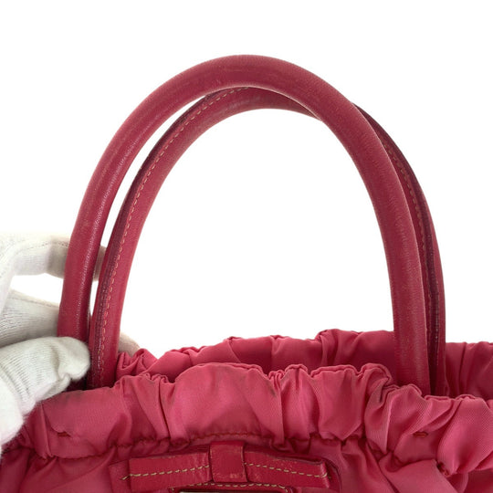 PRADA Tote Bag Nylon, Leather pink Tote Bag Shoulder Bag 2way Test Triangle With logo Women Used Authentic