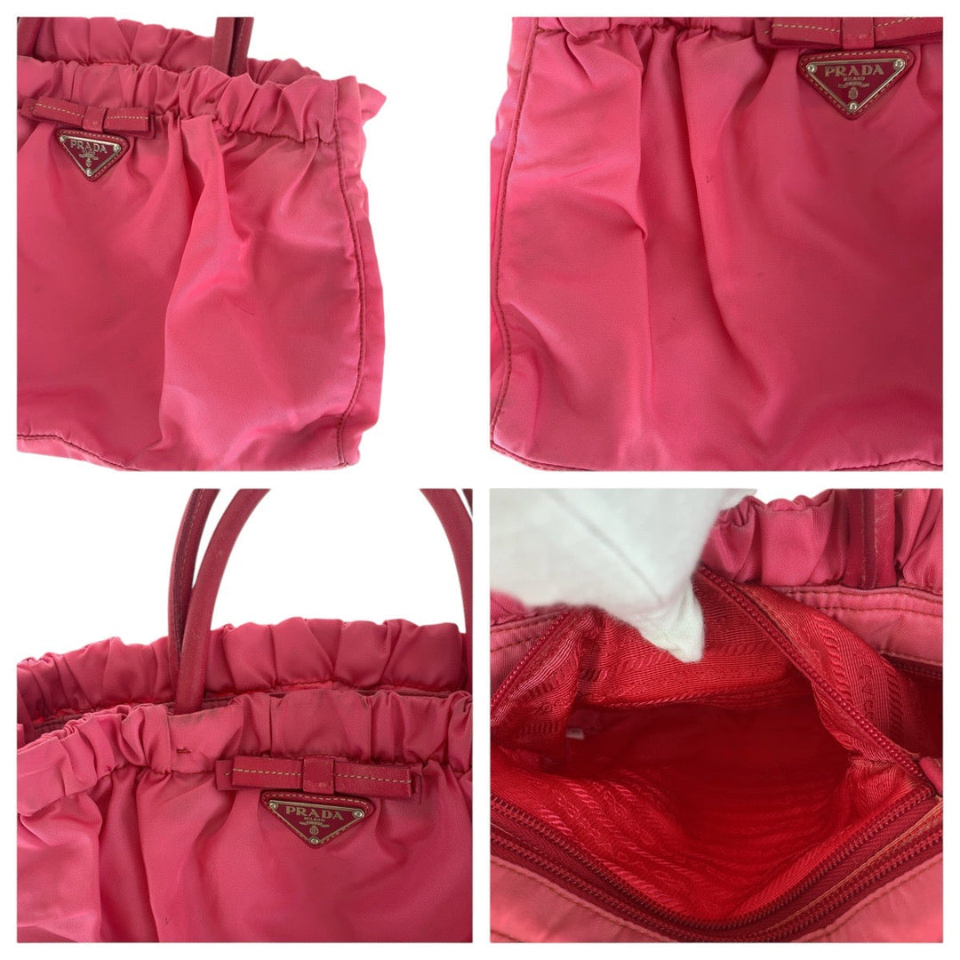PRADA Tote Bag Nylon, Leather pink Tote Bag Shoulder Bag 2way Test Triangle With logo Women Used Authentic