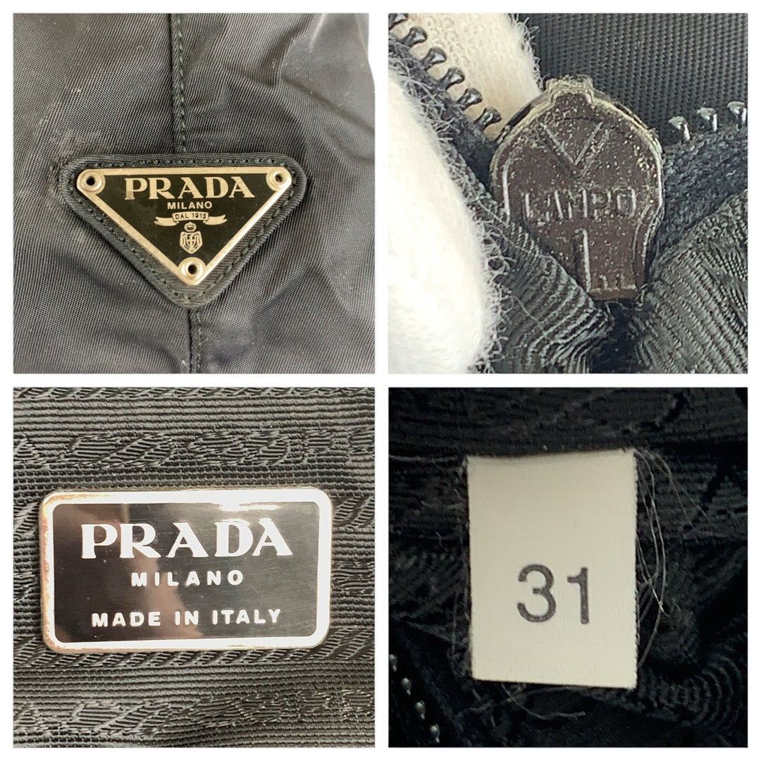 PRADA Tote Bag Nylon Black SilverMetal Tote Bag Shoulder Bag Test Triangle With logo Women Used Authentic
