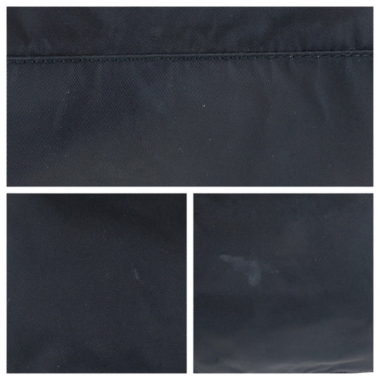 PRADA Tote Bag Nylon Black SilverMetal Tote Bag Shoulder Bag Test Triangle With logo Women Used Authentic