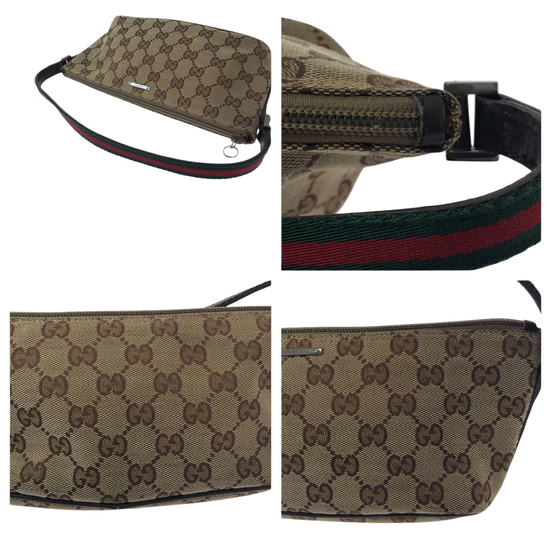 GUCCI Handbag 141309 GG canvas Beige Brown SilverMetal Handbag accessory pouch Sherry line Women Used Authentic