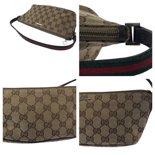 GUCCI Handbag 141309 GG canvas Beige Brown SilverMetal Handbag accessory pouch Sherry line Women Used Authentic