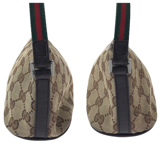GUCCI Handbag 141309 GG canvas Beige Brown SilverMetal Handbag accessory pouch Sherry line Women Used Authentic