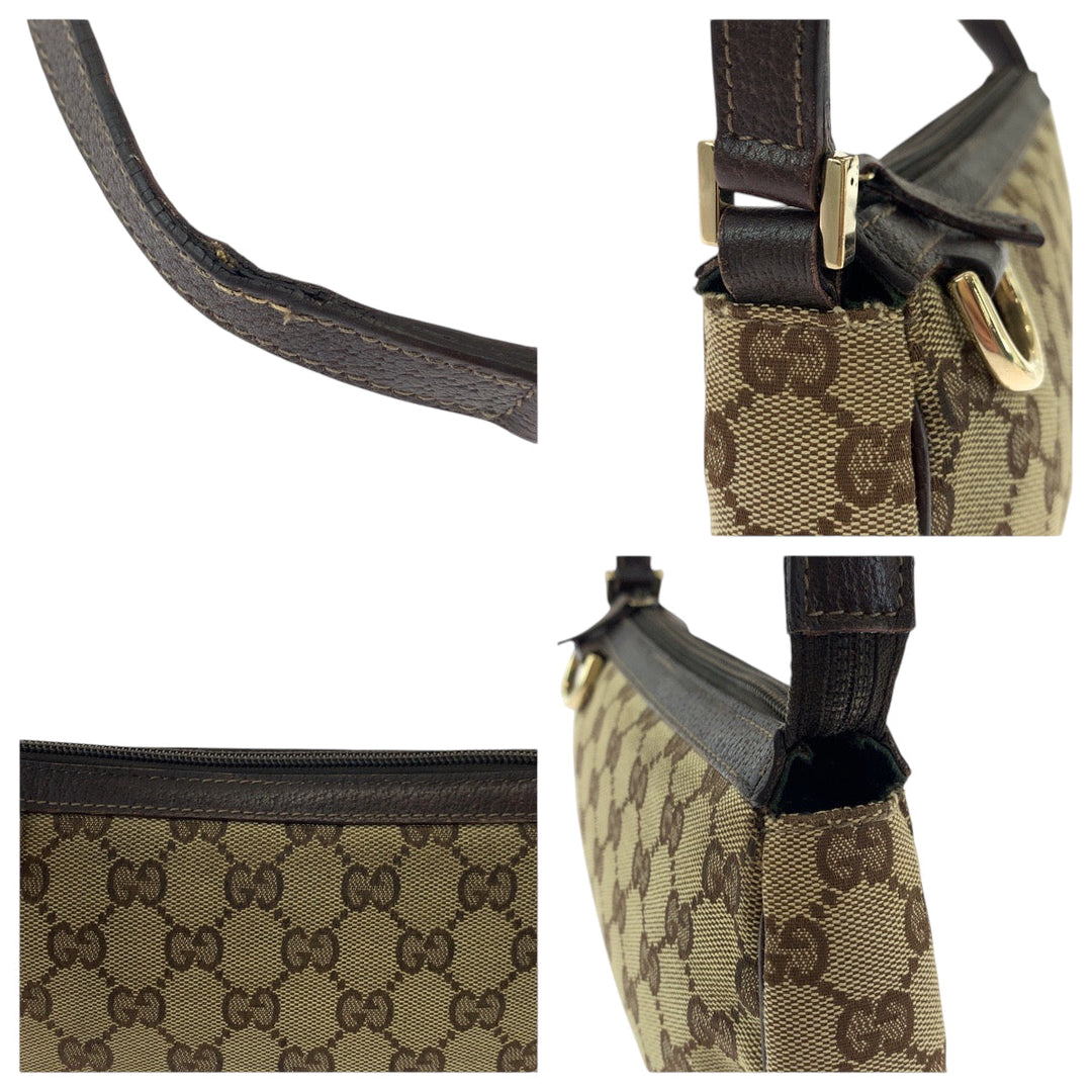 GUCCI Handbag 145750 GG canvas Beige Brown Gold Metal Handbag accessory pouch Women Used Authentic