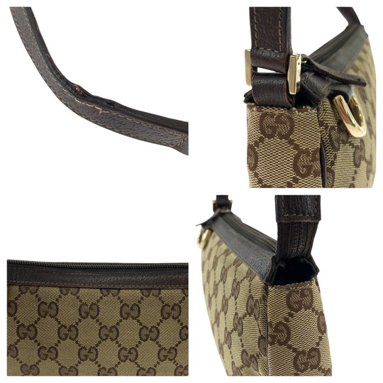 GUCCI Handbag 145750 GG canvas Beige Brown Gold Metal Handbag accessory pouch Women Used Authentic