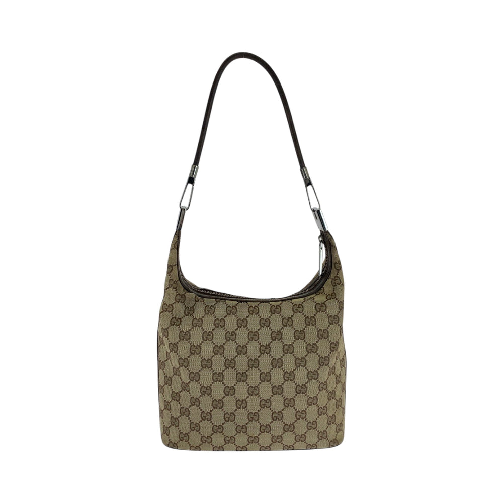 GUCCI Shoulder Bag 001 3814 GG canvas Beige Brown SilverMetal Hobo Shoulder Bag Women Used Authentic