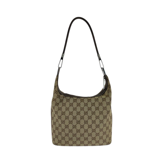 GUCCI Shoulder Bag 001 3814 GG canvas Beige Brown SilverMetal Hobo Shoulder Bag Women Used Authentic