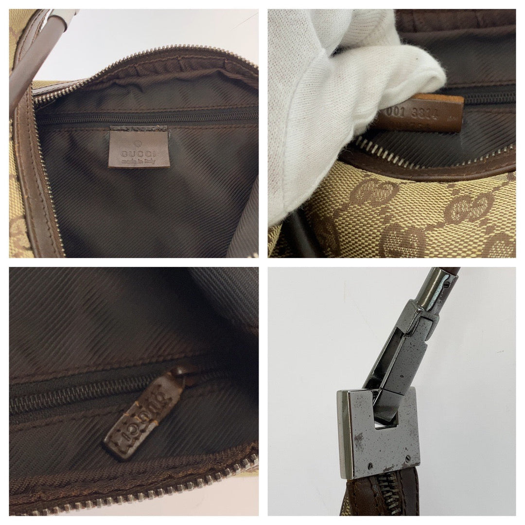 GUCCI Shoulder Bag 001 3814 GG canvas Beige Brown SilverMetal Hobo Shoulder Bag Women Used Authentic