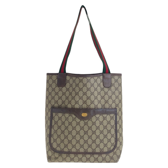 GUCCI Tote Bag 39 02 003 GG Supreme canvas, leather Brown Tote Bag Shoulder Bag Old Gucci Shelly Line Interlocking Women Used Authentic