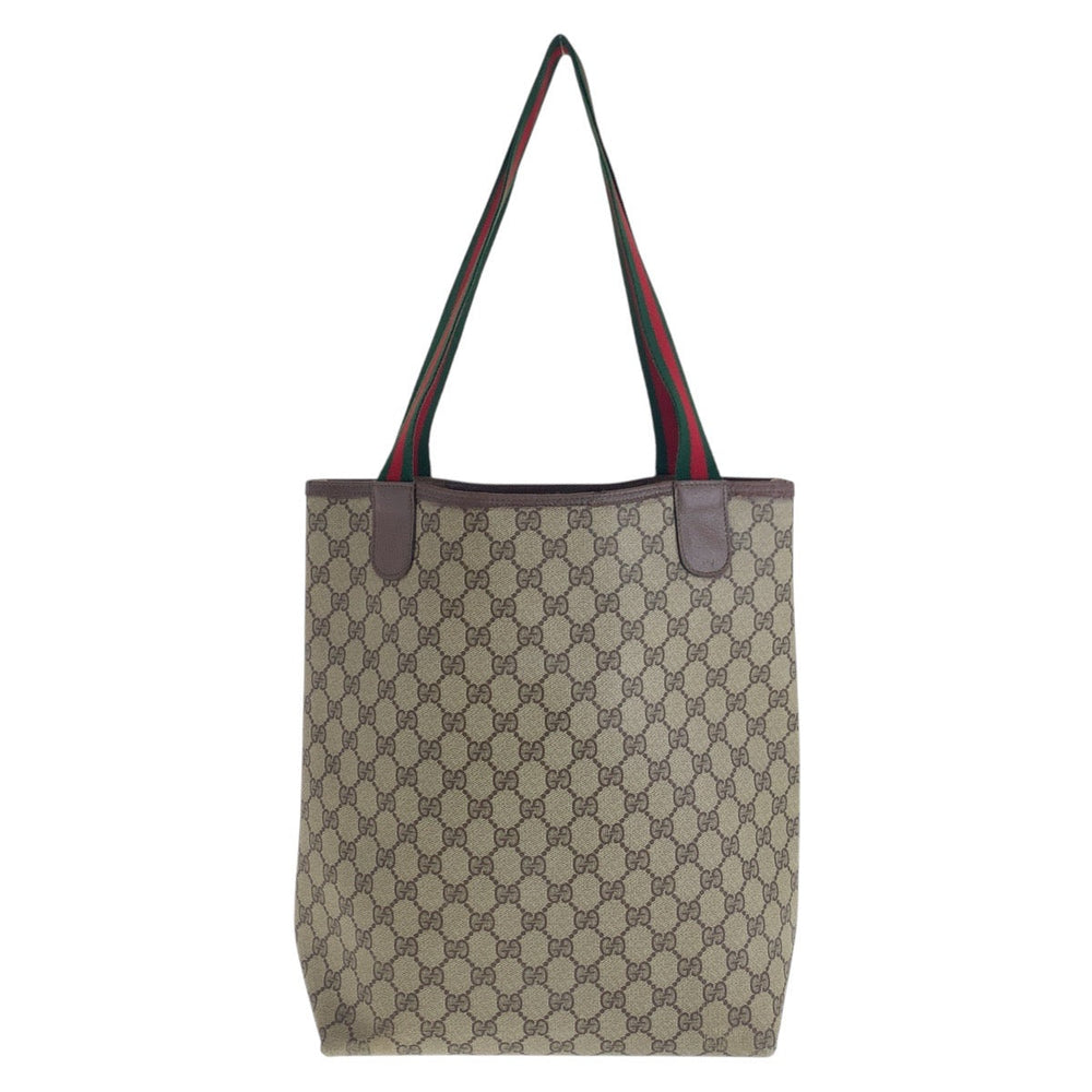GUCCI Tote Bag 39 02 003 GG Supreme canvas, leather Brown Tote Bag Shoulder Bag Old Gucci Shelly Line Interlocking Women Used Authentic