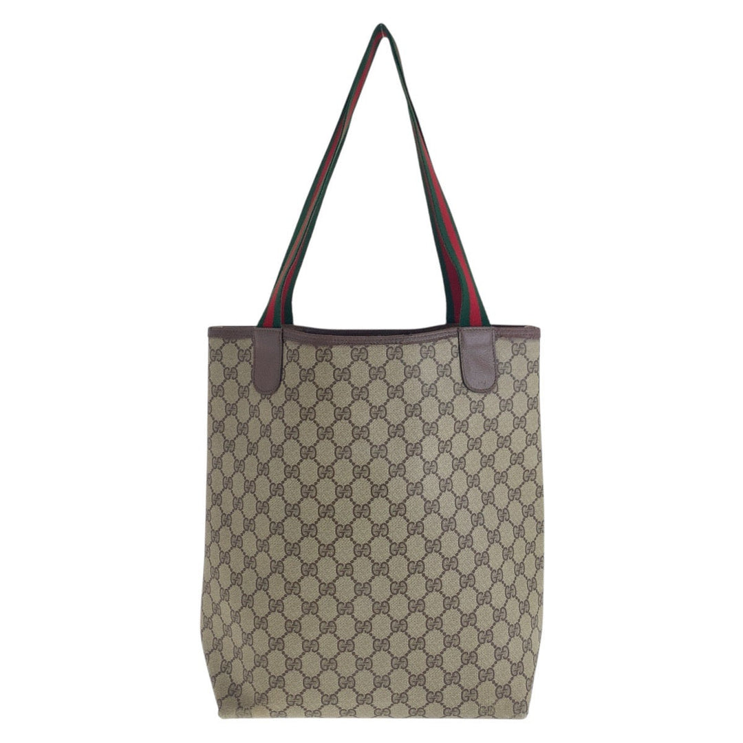 GUCCI Tote Bag 39 02 003 GG Supreme canvas, leather Brown Tote Bag Shoulder Bag Old Gucci Shelly Line Interlocking Women Used Authentic