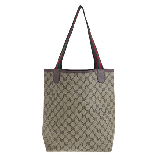 GUCCI Tote Bag 39 02 003 GG Supreme canvas, leather Brown Tote Bag Shoulder Bag Old Gucci Shelly Line Interlocking Women Used Authentic