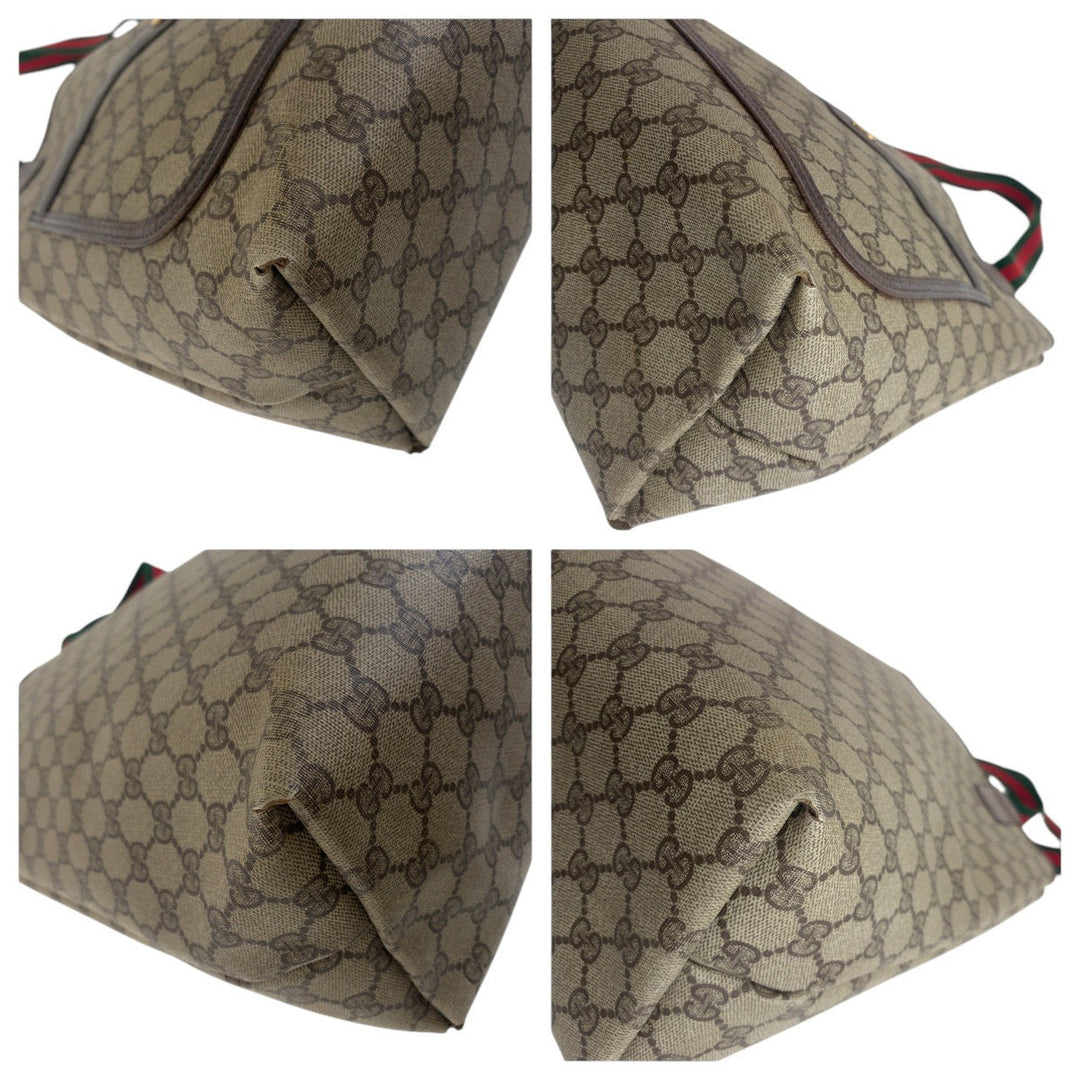 GUCCI Tote Bag 39 02 003 GG Supreme canvas, leather Brown Tote Bag Shoulder Bag Old Gucci Shelly Line Interlocking Women Used Authentic