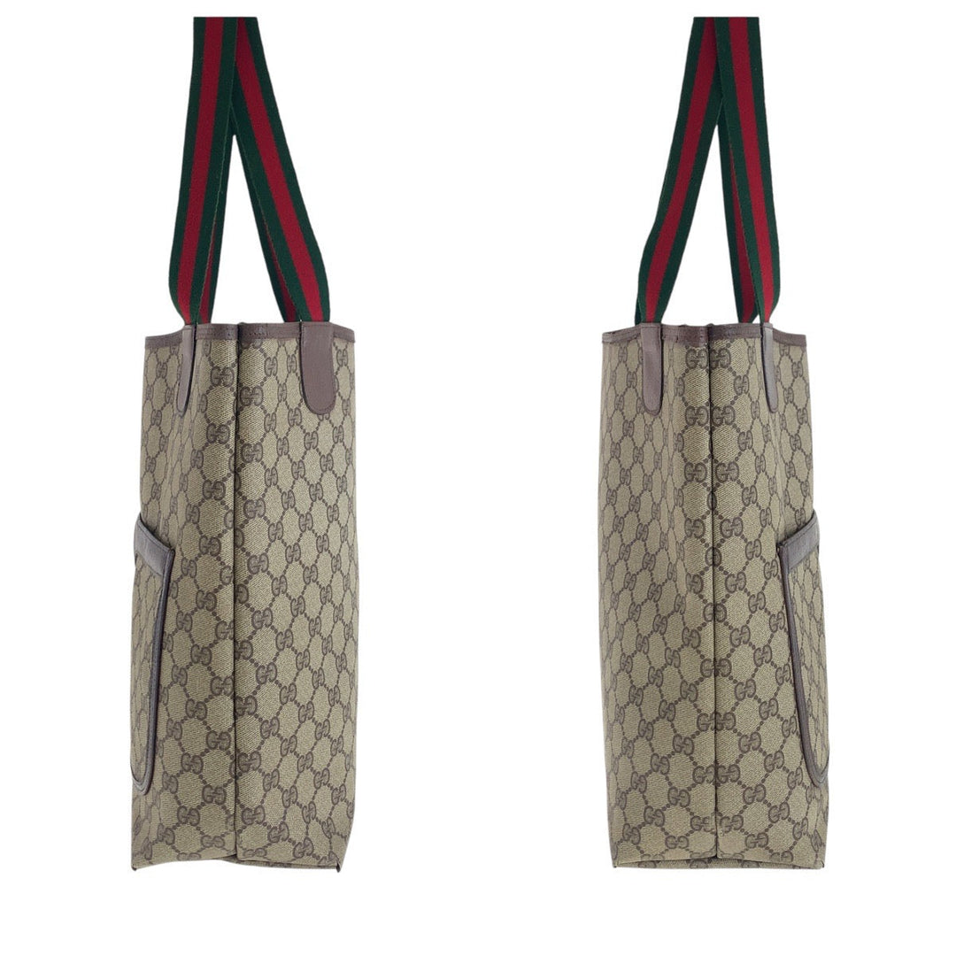 GUCCI Tote Bag 39 02 003 GG Supreme canvas, leather Brown Tote Bag Shoulder Bag Old Gucci Shelly Line Interlocking Women Used Authentic
