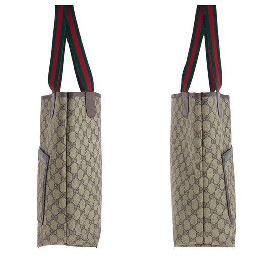 GUCCI Tote Bag 39 02 003 GG Supreme canvas, leather Brown Tote Bag Shoulder Bag Old Gucci Shelly Line Interlocking Women Used Authentic