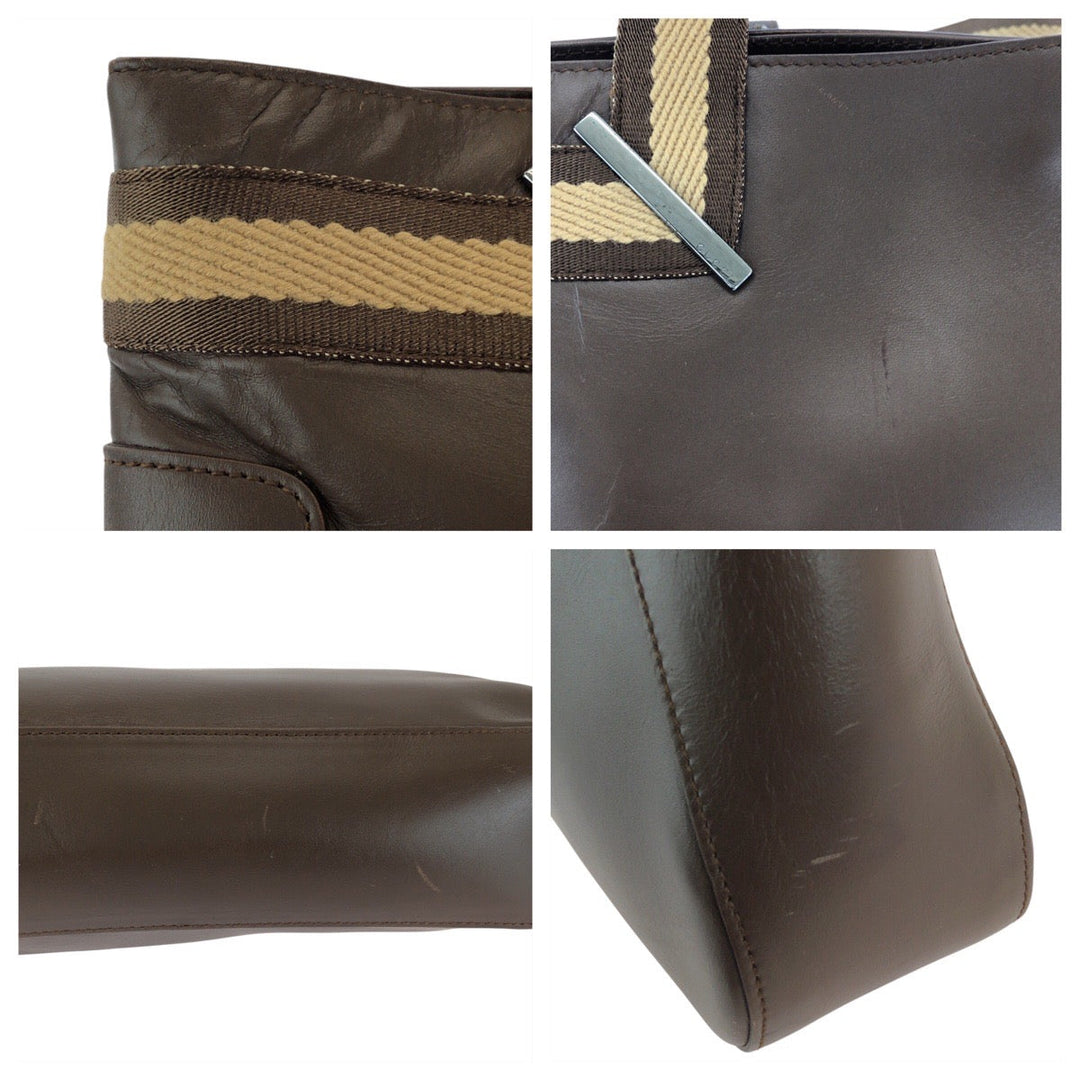 GUCCI Tote Bag 002 1135 leather Brown Tote Bag Shoulder Bag Sherry line Women Used Authentic