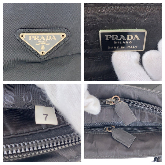 PRADA Shoulder Bag Nylon, Leather, Plastic black Test Triangle With logo Women Used Authentic