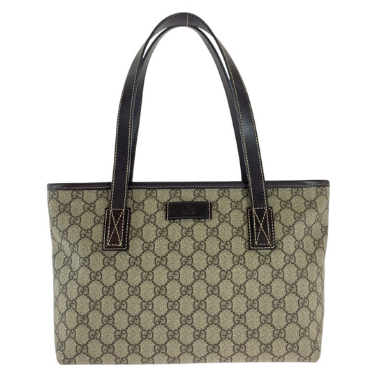 GUCCI Tote Bag 211138 GG Supreme canvas, leather beige Tote Bag Shoulder Bag Women Used Authentic