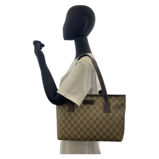 GUCCI Tote Bag 211138 GG Supreme canvas, leather beige Tote Bag Shoulder Bag Women Used Authentic