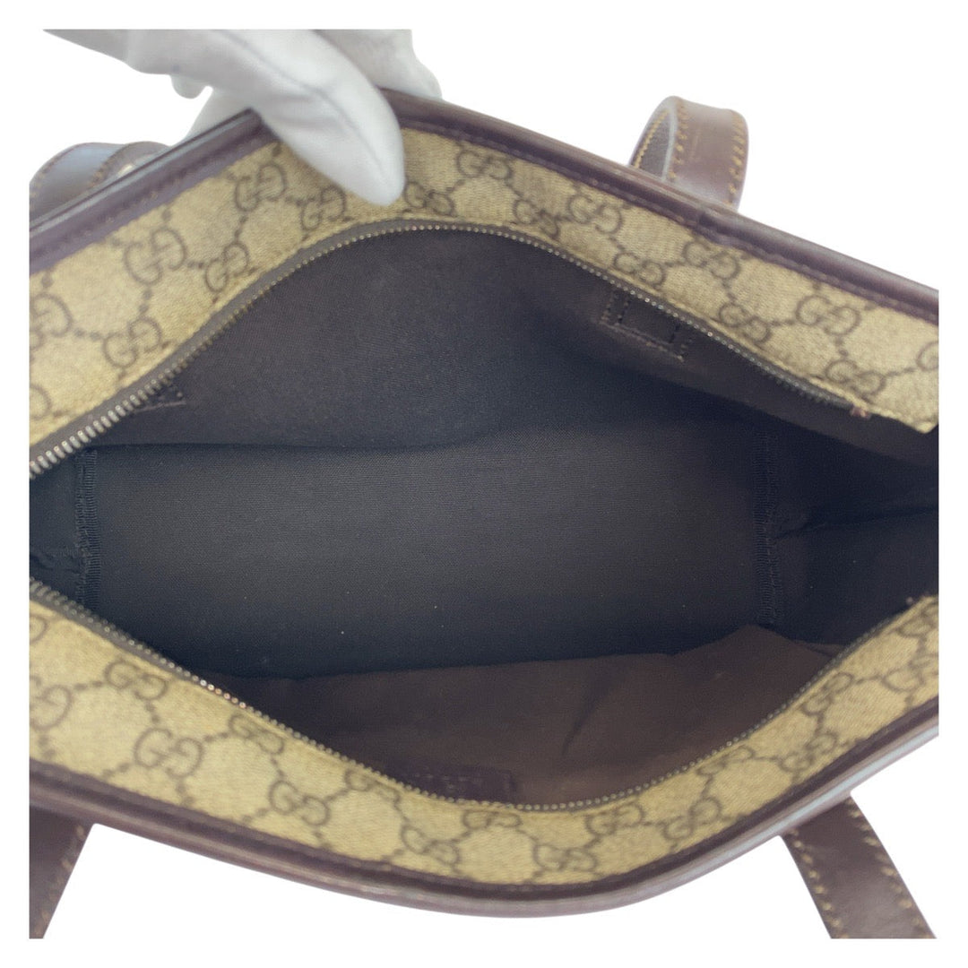 GUCCI Tote Bag 211138 GG Supreme canvas, leather beige Tote Bag Shoulder Bag Women Used Authentic