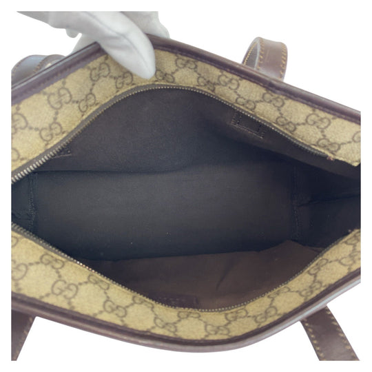 GUCCI Tote Bag 211138 GG Supreme canvas, leather beige Tote Bag Shoulder Bag Women Used Authentic