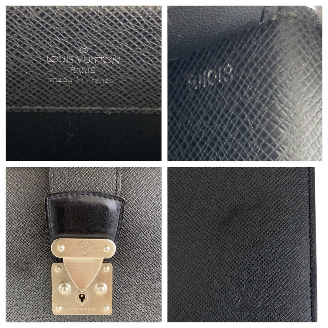 LOUIS VUITTON Business bag M30022 leather black Business bag briefcase Taiga Pilott case Ural mens Used Authentic