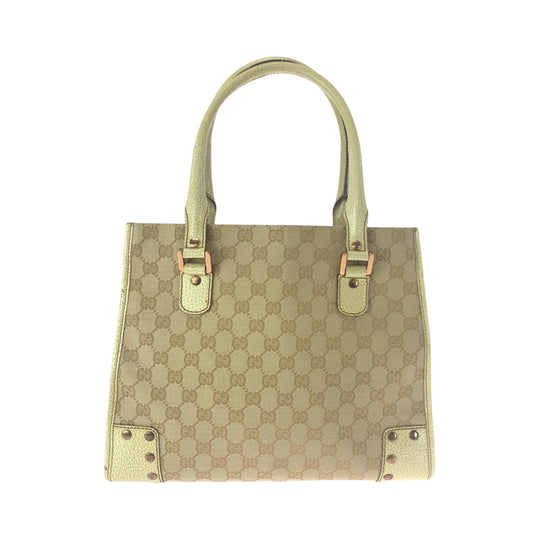 GUCCI Tote Bag 124260 GG canvas Beige Ivory Gold Metal Tote Bag Handbag Shoulder Bag Women Used Authentic