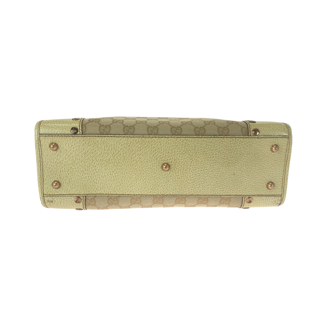 GUCCI Tote Bag 124260 GG canvas Beige Ivory Gold Metal Tote Bag Handbag Shoulder Bag Women Used Authentic