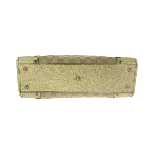 GUCCI Tote Bag 124260 GG canvas Beige Ivory Gold Metal Tote Bag Handbag Shoulder Bag Women Used Authentic