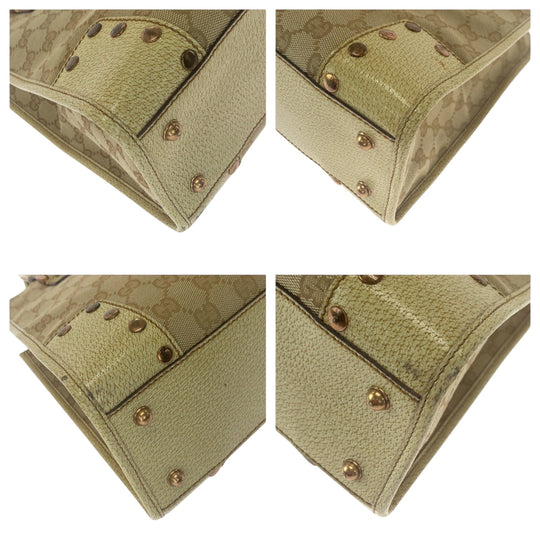 GUCCI Tote Bag 124260 GG canvas Beige Ivory Gold Metal Tote Bag Handbag Shoulder Bag Women Used Authentic