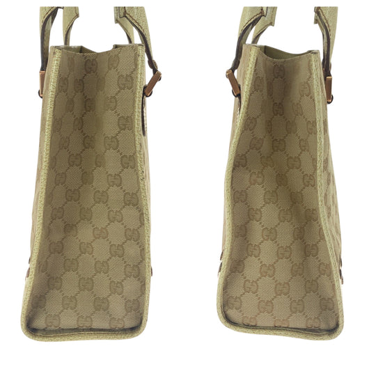 GUCCI Tote Bag 124260 GG canvas Beige Ivory Gold Metal Tote Bag Handbag Shoulder Bag Women Used Authentic